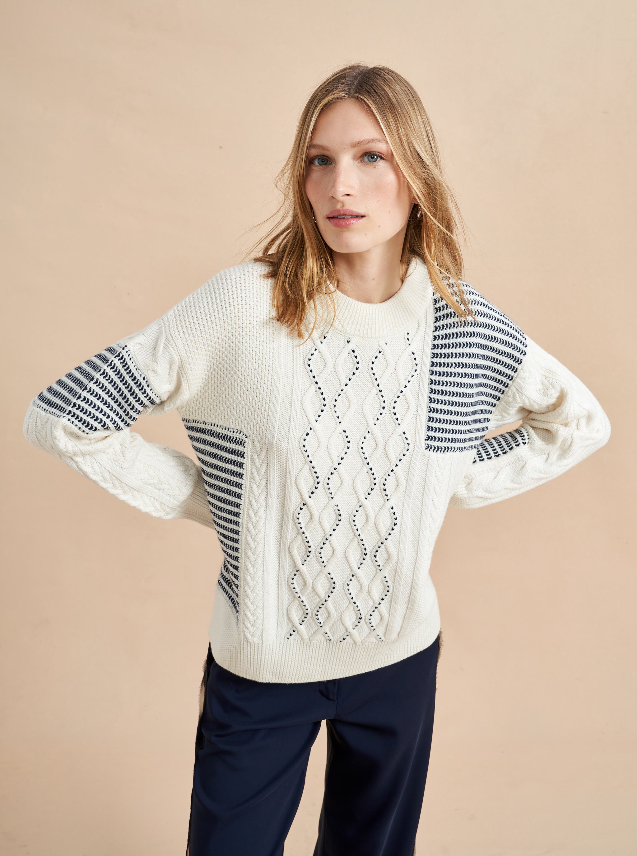 Patchwork Cable Sweater Cream – La Ligne